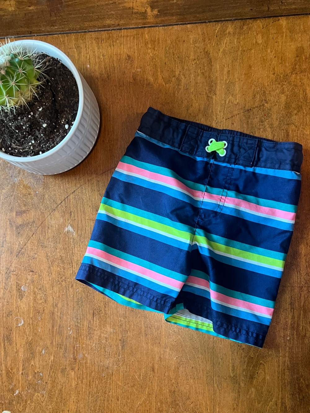 Cat & Jack Striped Swim Trunks Boys 3T Navy Blue Pink Green